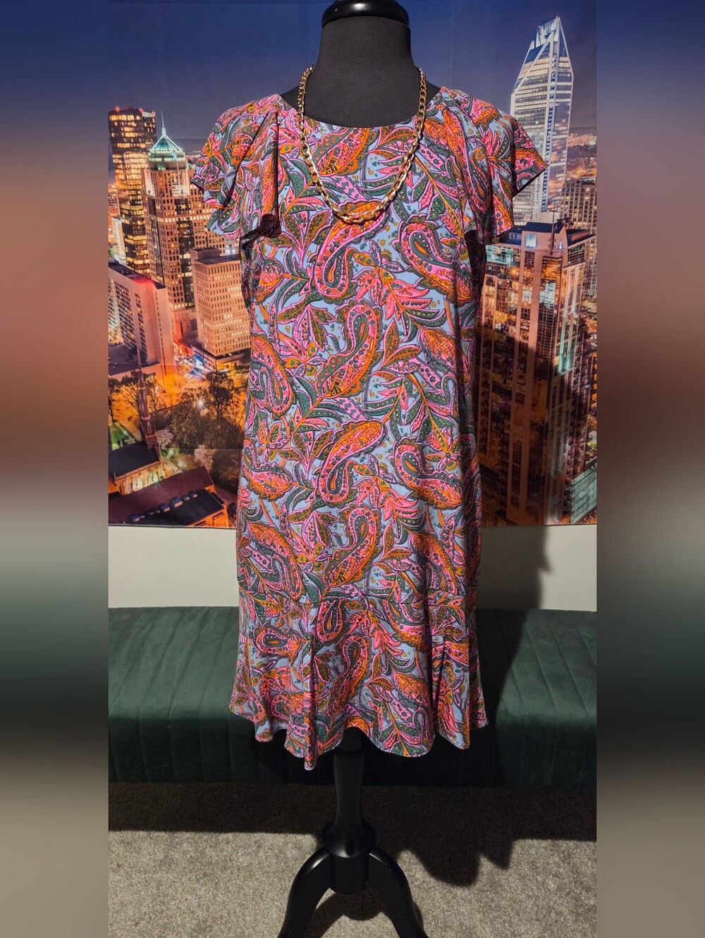 J. Crew Paisley A-Line Dress in Pink & Green
